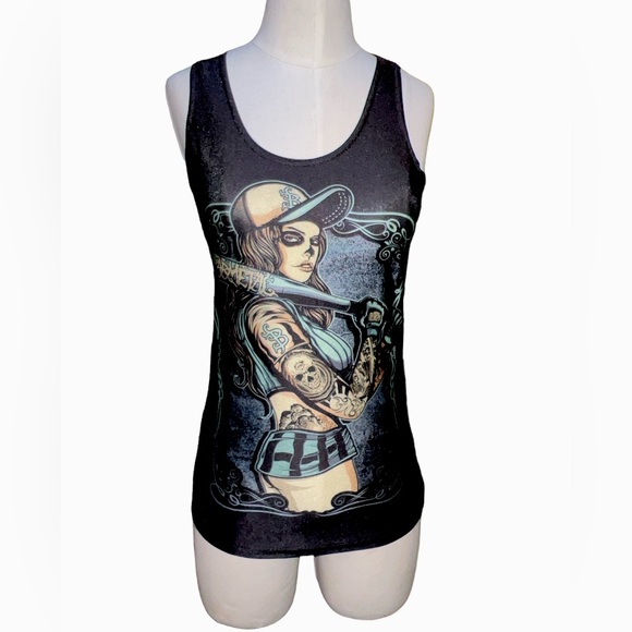 WOMENS | RAZOR BACK SUGAR SKULL SOFTBALL TANK SZ 6 - Picture 1 of 5